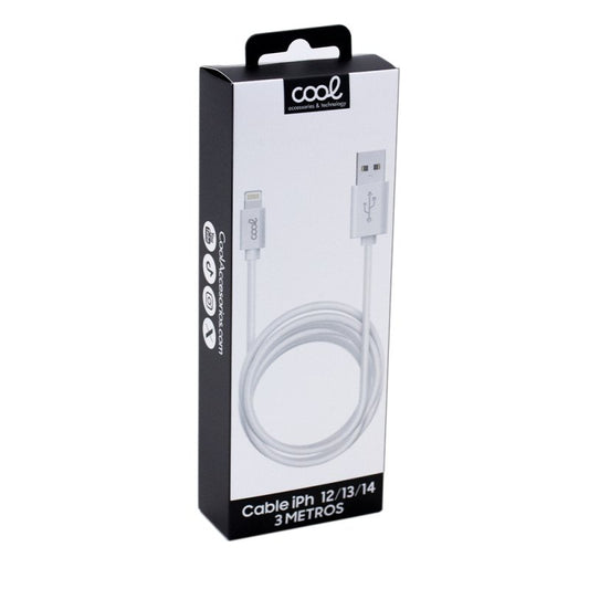 Cable USB Compatible COOL Lightning para iPhone / iPad (3 metros) Blanco