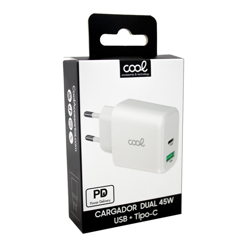 Cargador Red Universal Ultra Fast Dual (PD) Tipo-C + USB COOL (45W) GaN Blanco