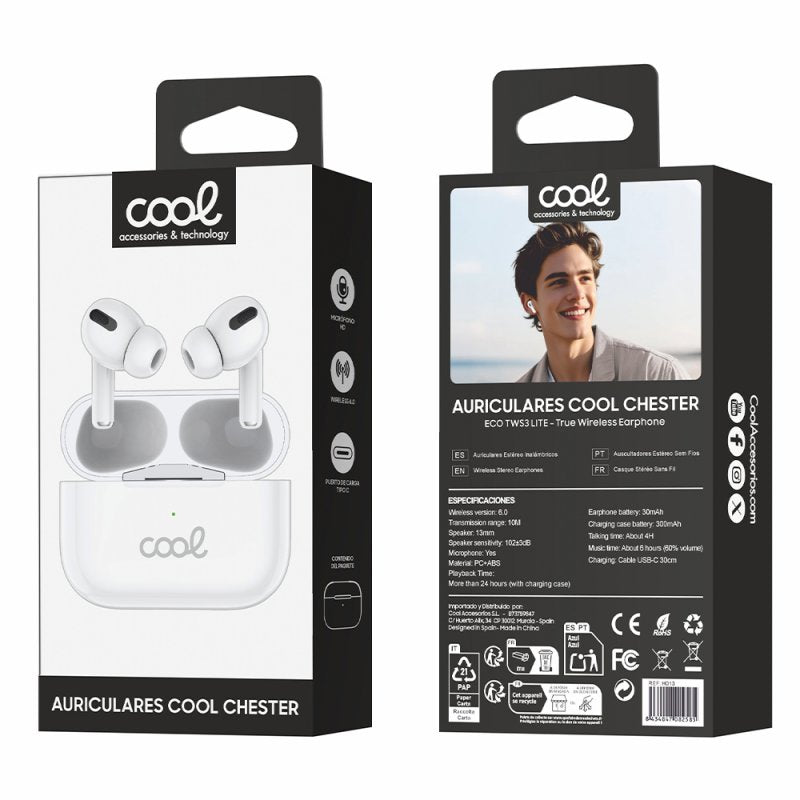 Auriculares Stereo Bluetooth Earbuds COOL Chester Blanco