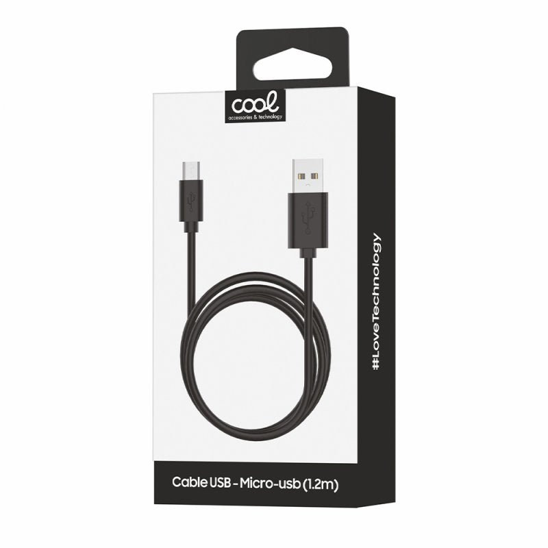 Cable USB Compatible COOL Universal (micro-usb) 1.2 metros Negro 2.4 Amp