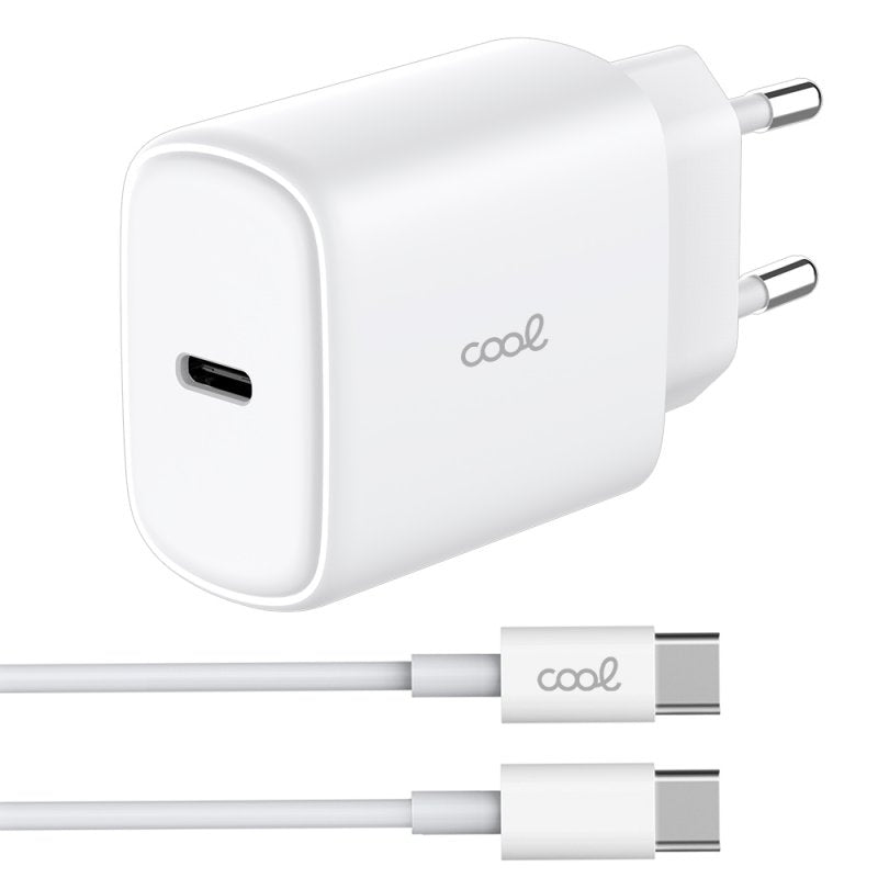 Cargador Red Universal Fast Adapt. (PD) Tipo-C COOL (25W) Blanco + Cable Tipo-C a Tipo-C