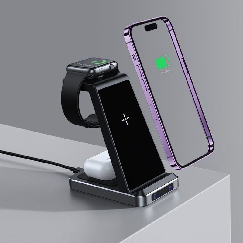 Dock Base Qi Cargador Inalámbrico 3 en 1 COOL Negro
