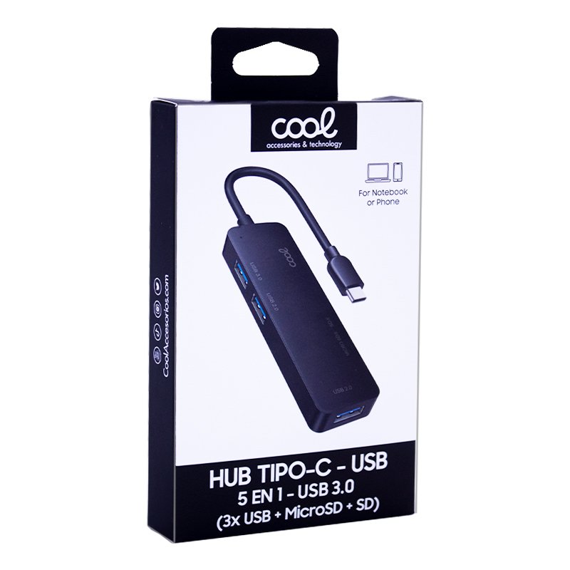 Hub Tipo-C Universal COOL 5 en 1 (3 x USB 3.0 + SD + Micro SD)