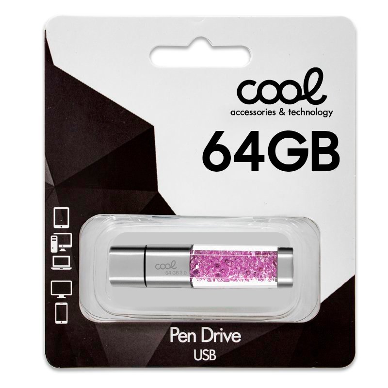 Pen Drive USB x64 GB 3.0 COOL Crystal Rosa