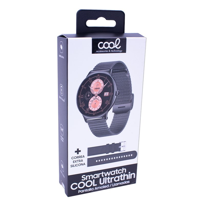 Smartwatch COOL Ultrathin + 2 Correas (Amoled, Llamadas, Ultrafino) Negro